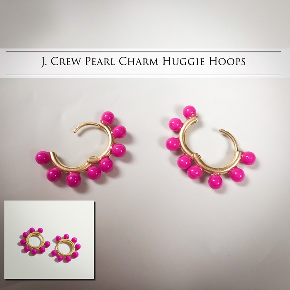 J. Crew Soft Fuchsia/Pink Pearl Charm Huggie Hoops - Picture 1 of 7